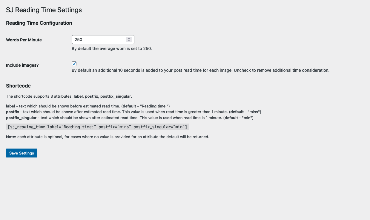 Example WordPress settings page with custom fields added via Settings API